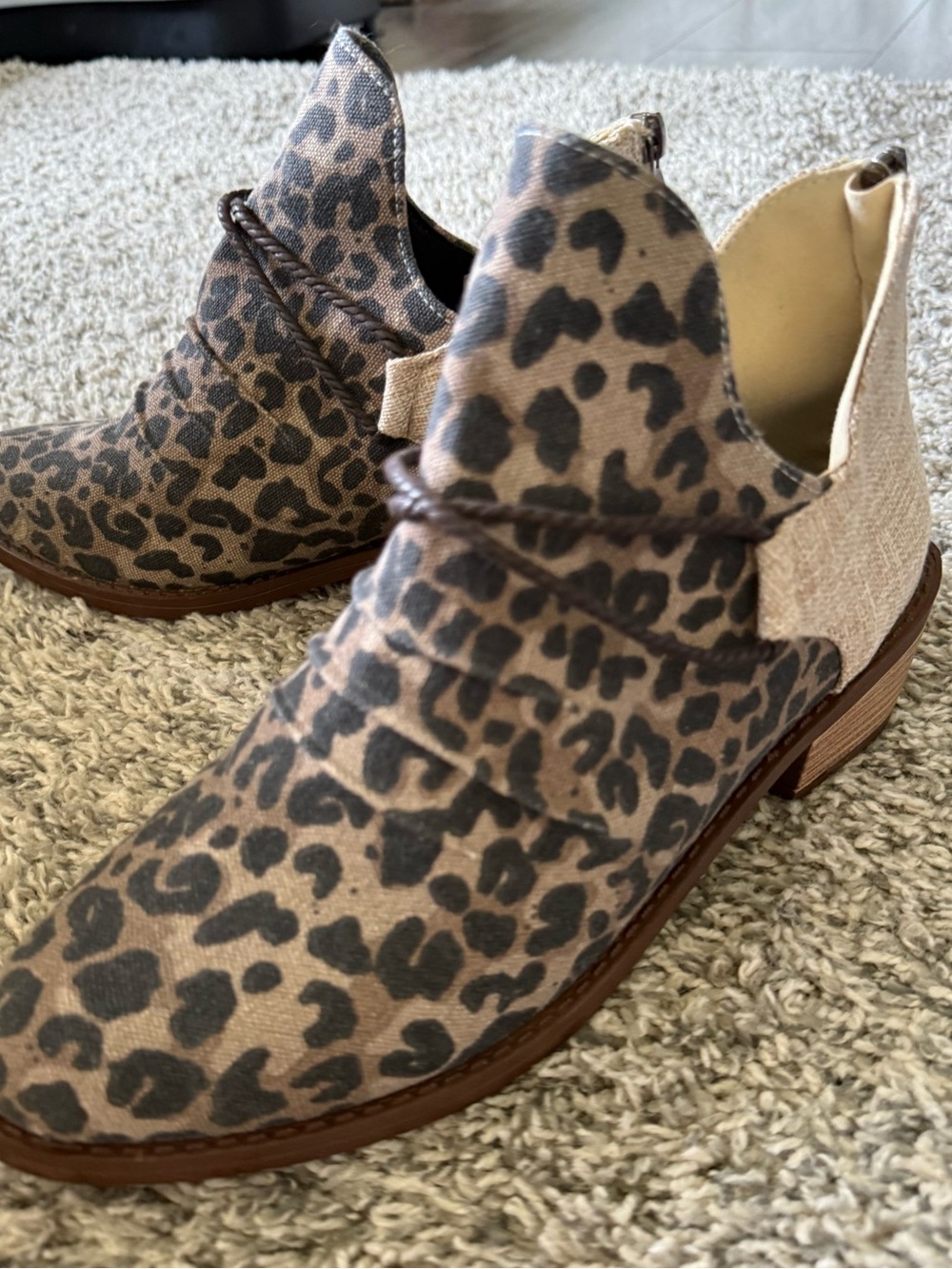 Leopard Print Ankle Boots- Neutral Multicolour, Zip back, Size 8 - Picture 2 of 5